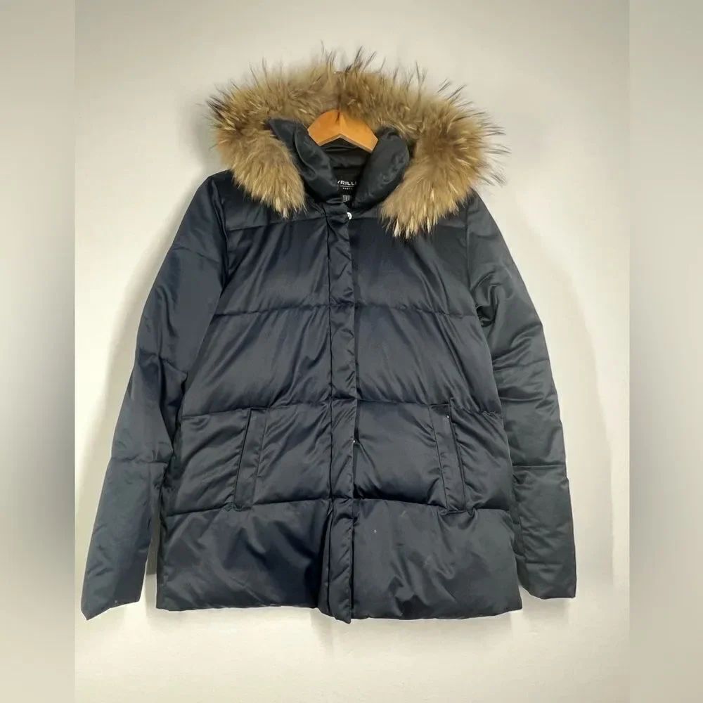 Cyrillus Paris Hooded Puffer Coat Down raccoon fur size 6